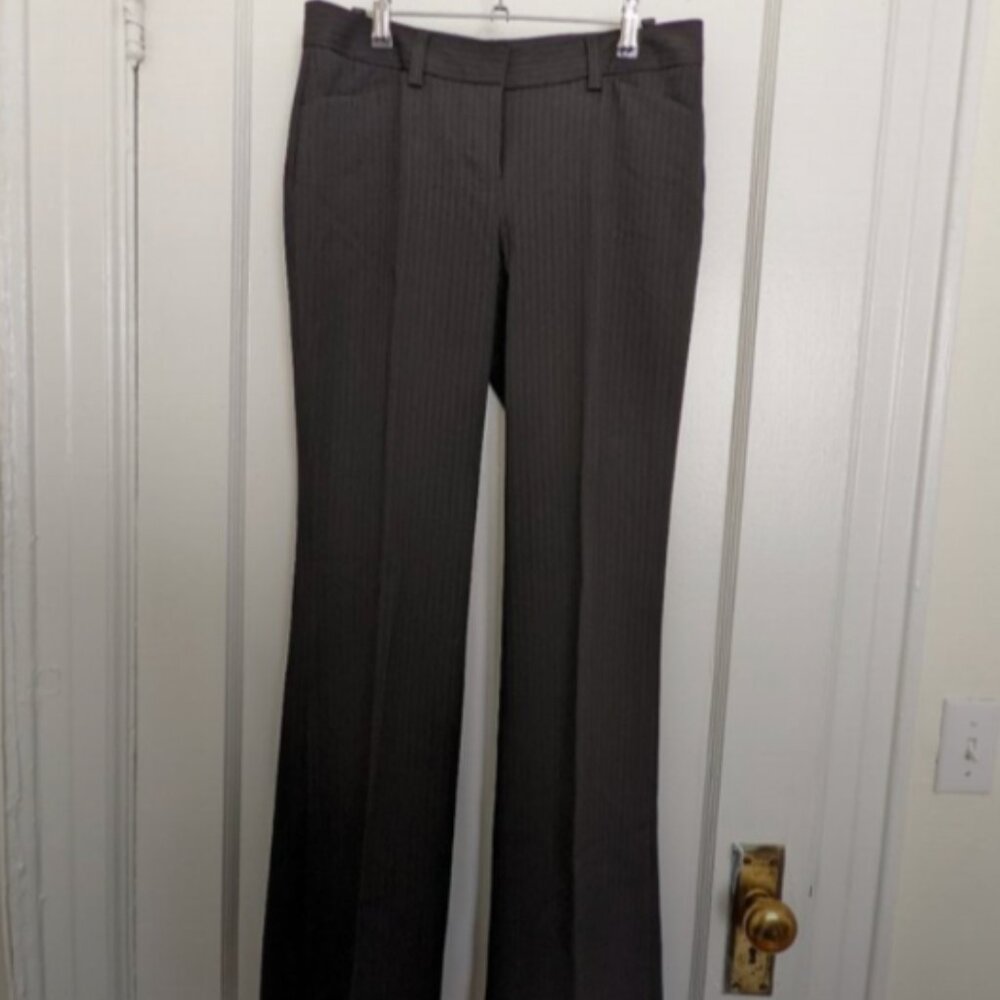 Express Black Pinstripe Wide Leg Mid Rise Trouser Editor Pant